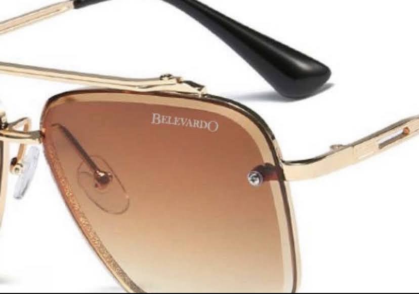 Belevardo First edition B1's Gold Tea Tinted Gold Rim  Sunglasses UV400 logo print